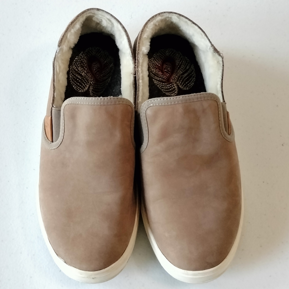 Olukai Pehuea Heu Womens Suede Leather Shearling Slip On Shoes 7W Comfort